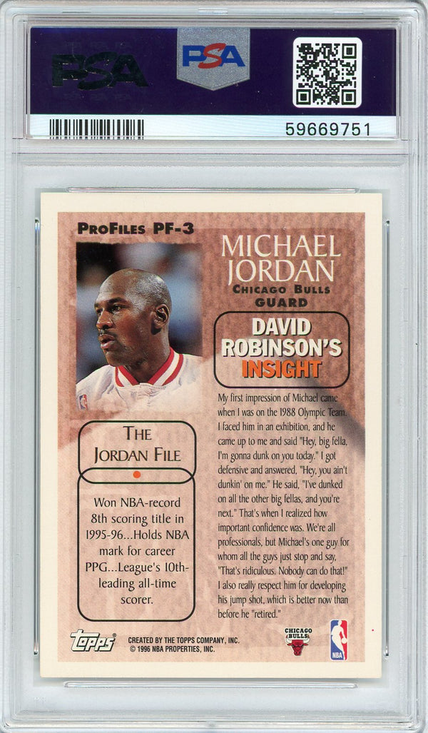 Michael Jordan 1996 Topps Chrome Pro Files Card #PF-3 (PSA NM-MT 8)