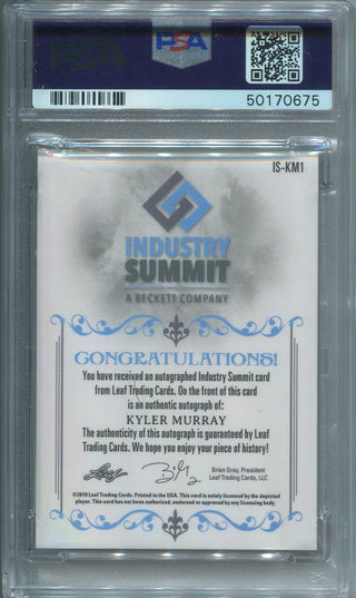 Kyler Murray 2019 1/1  Leaf Industry Summit Autographed Card#KM1 (PSA) Graded Auto 10