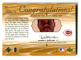 Ken Griffey Jr 2000 Upper Deck Piece Of the Game Bat Card #KG