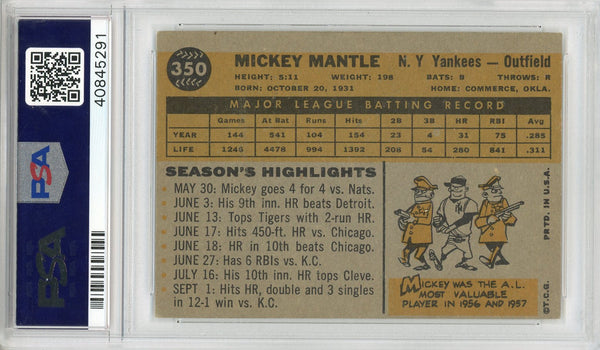 Mickey Mantle 1960 Topps Card #350 (PSA VG-EX 4 (MC))