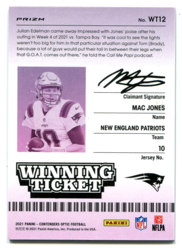 Mac Jones 2021 Panini Contenders Optic Winning Ticket Card #WT12