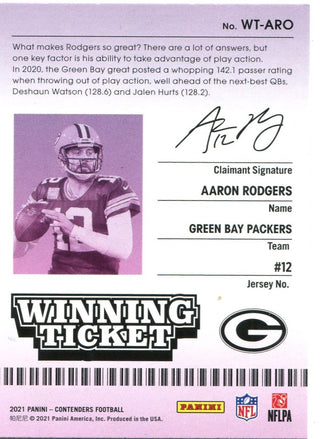 Aaron Rodgers Panini Contenders Winning Ticket 2021