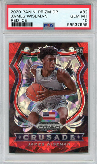 James Wiseman 2020 Panini Prizm DP Cracked Red Ice Rookie Card #82 (PSA)