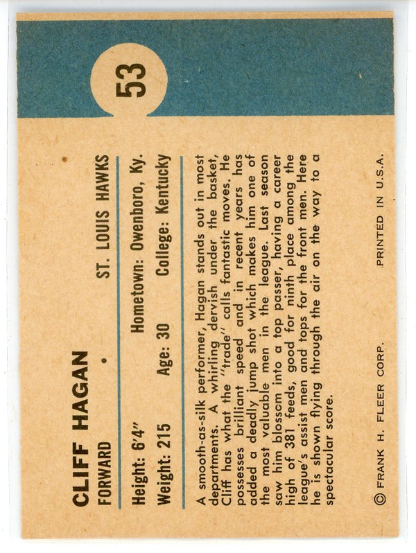 Cliff Hagan 1961 Fleer Card #53