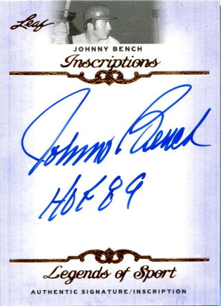 Johnny Bench "HOF 89" Autographed 2012 Leaf Legends of Sport Card