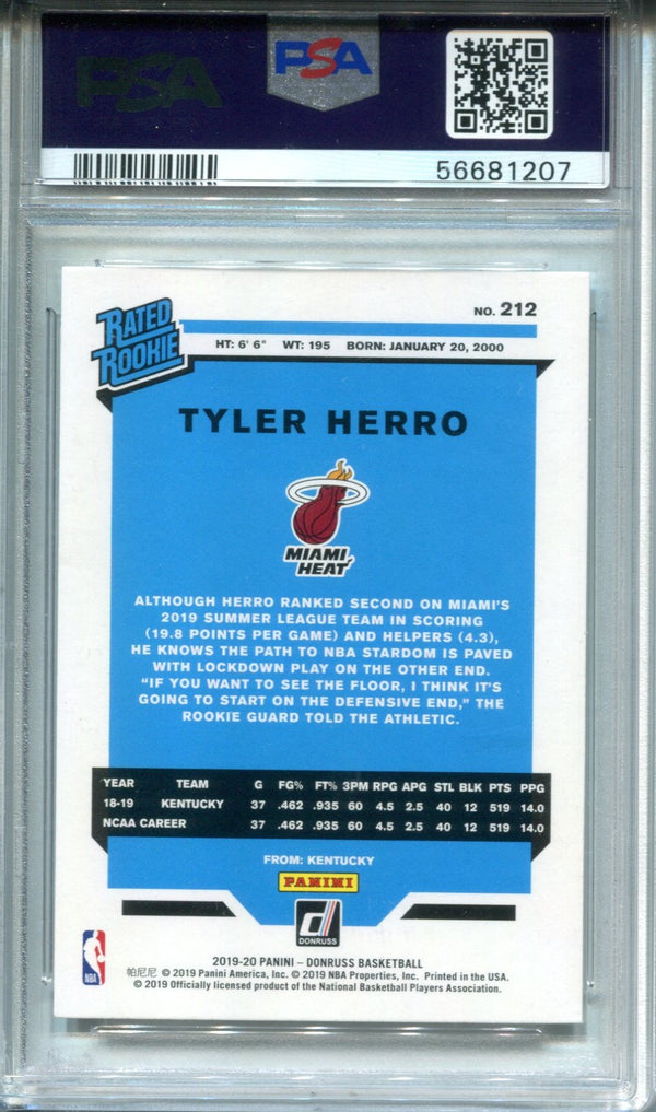 Tyler Herro 2019 Panini Donruss PSA GEM MT 10 Card