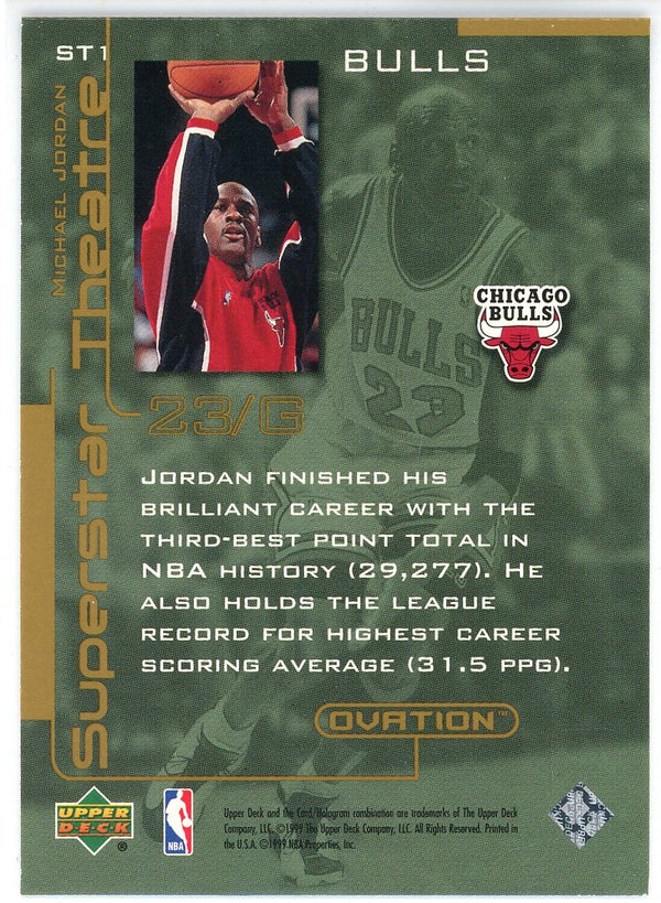 Michael Jordan 1999 Upper Deck Ovation Superstar Theatre Card #ST1