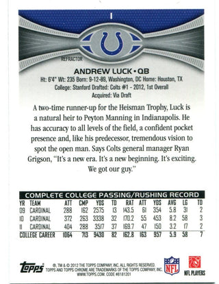 Andrew Luck Topps Chrome 2012 X-Fractor Rookie Card