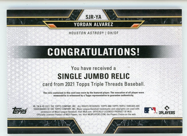 Yordan Alvarez 2021 Topps Triple Threads Jumbo Relic Card