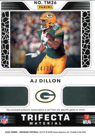 AJ Dillon 2020 Panini Obsidian Material Rookie Card #14/75