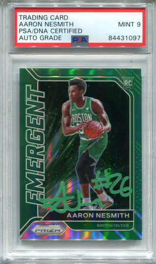 Aaron Nesmith 2020-21 Prizm Emergent Green #11 PSA Auto Mint 9 RC