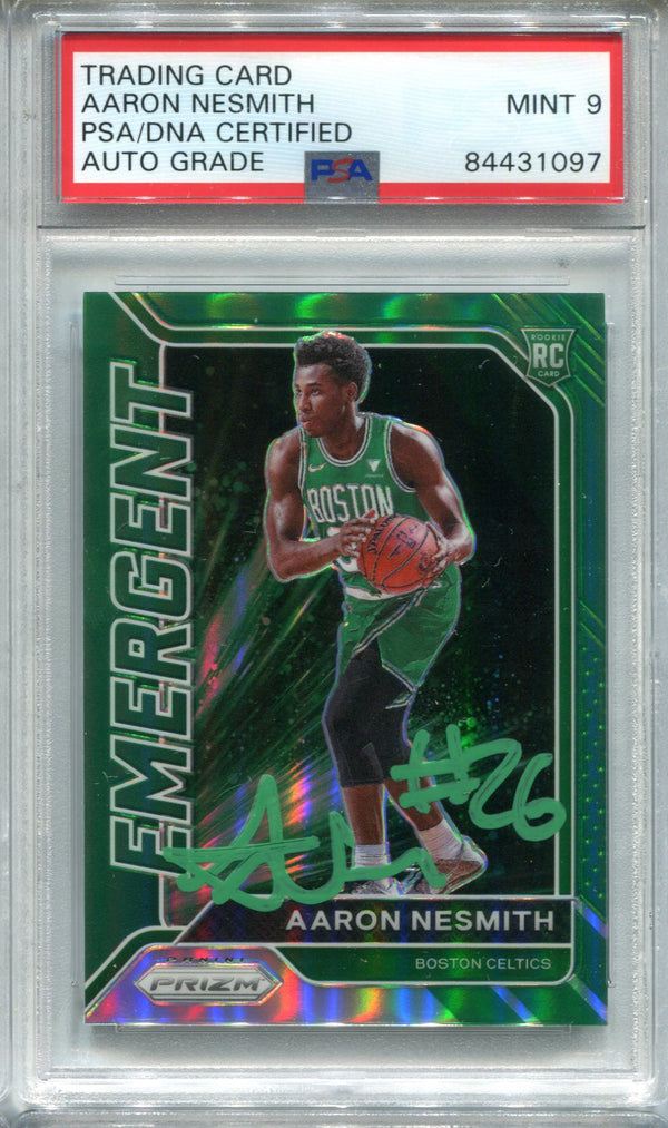 Aaron Nesmith 2020-21 Prizm Emergent Green #11 PSA Auto Mint 9 RC