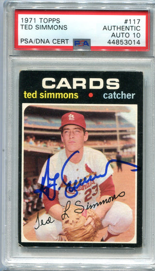 Ted Simmons 1971 Topps #117 PSA AUTO Authentic 10 Card