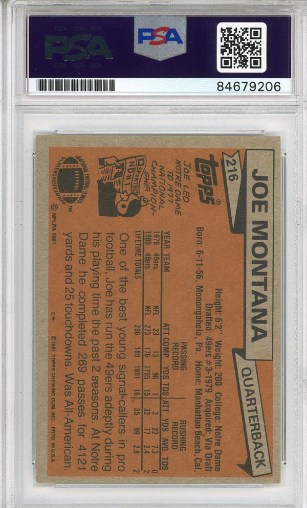 Joe Montana Autographed 1981 Topps Card (PSA Auto 10)