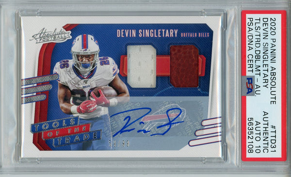 Devin Singletary Autographed 2020 Panini Absolute Tools of the Trade Rookie Card (PSA)