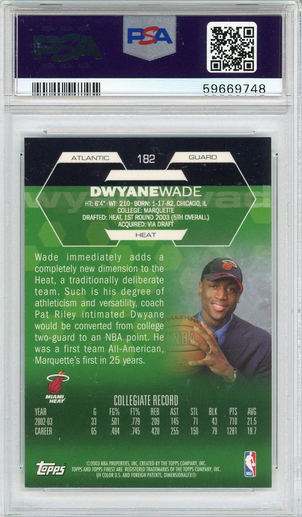 Dwyane Wade 2003 Topps Finest Rookie Card #182 (PSA NM-MT 8)