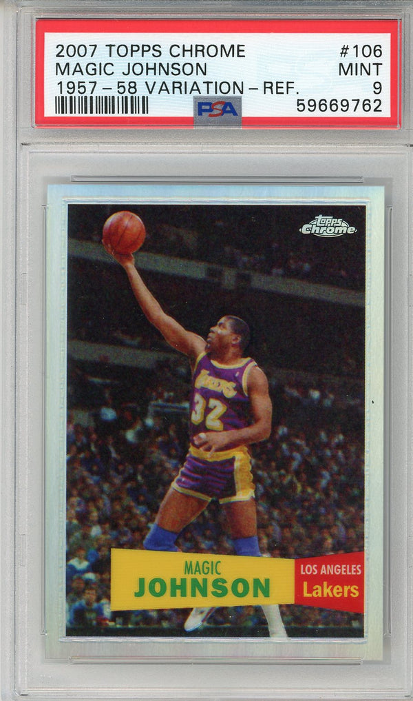 Magic Johnson 2007 Topps Chrome 57-58 Variation Refractor Card #106 (PSA Mint 9)