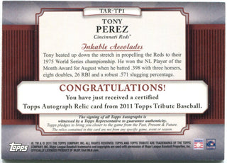 Tony Perez 2011 Topps Tribute #TAR-TP1 19/20 Autograph Bat Card