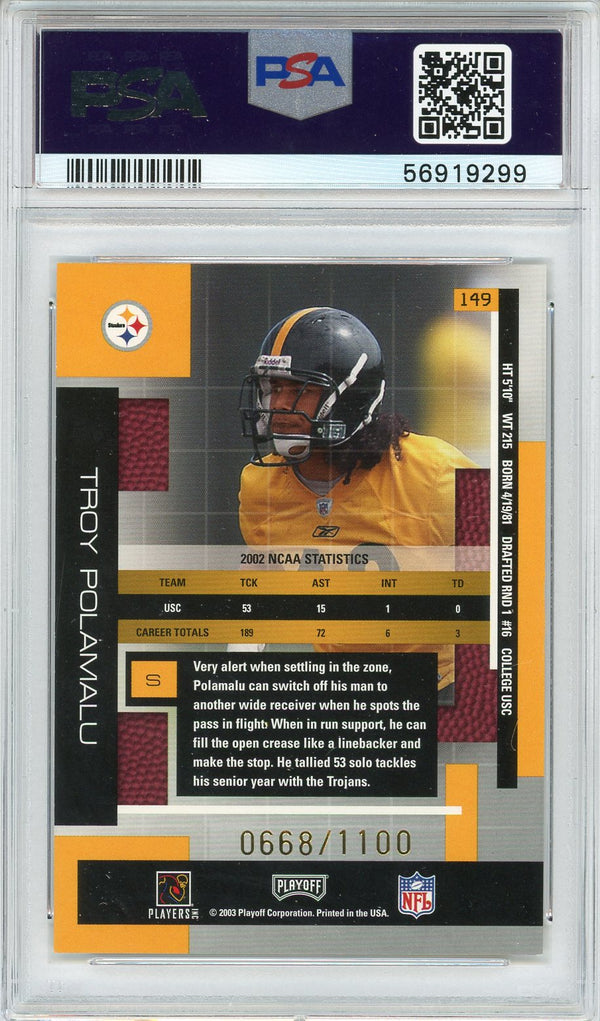 Troy Polamalu 2003 Playoff Absolute Memorabilia Rookie Card #149 (PSA)