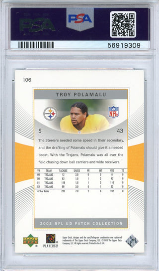 Troy Polamalu 2003 Upper Deck Patch Collection Rookie Card #106 (PSA)