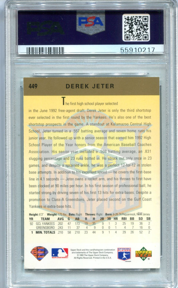 Derek Jeter 1993 Upper Deck #449 PSA EX-MT 6 Card