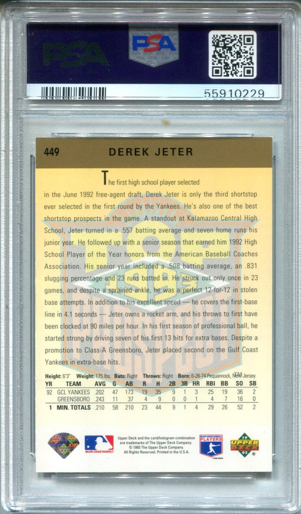 Derek Jeter 1993 Upper Deck #449 PSA Mint 9 Card