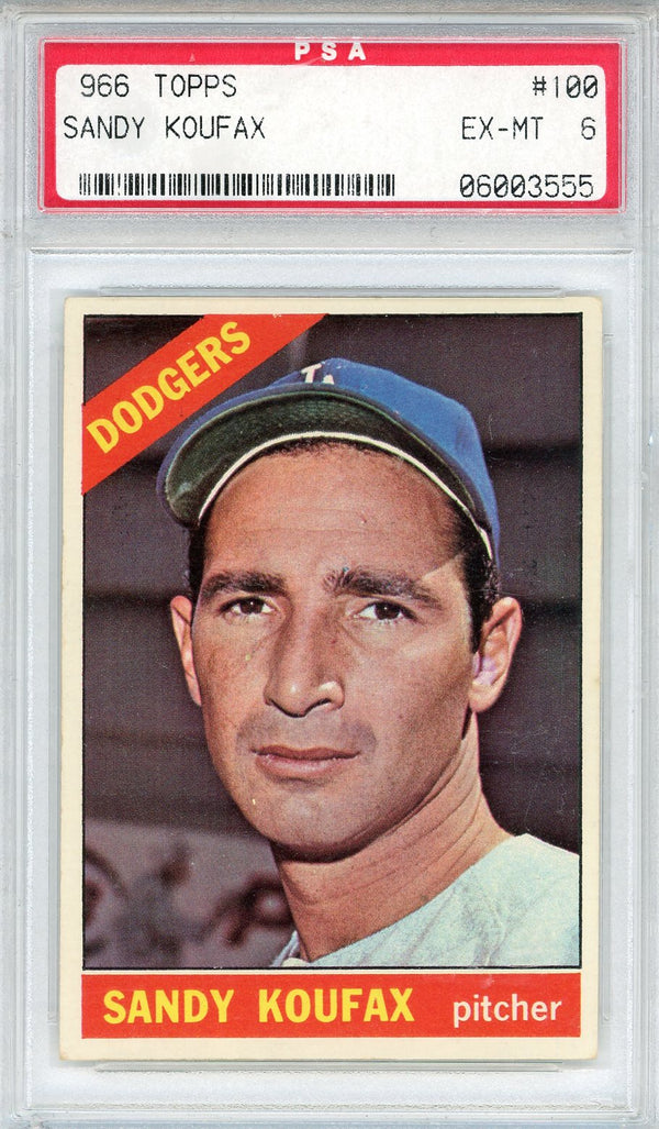 Sandy Koufax 1966 Topps Card #100 (PSA EX-MT 6)