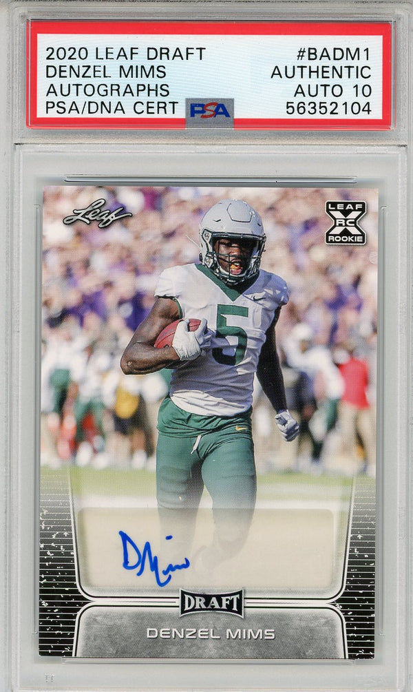 Denzel Mims Autographed 2020 Leaf Draft Rookie Card (PSA)