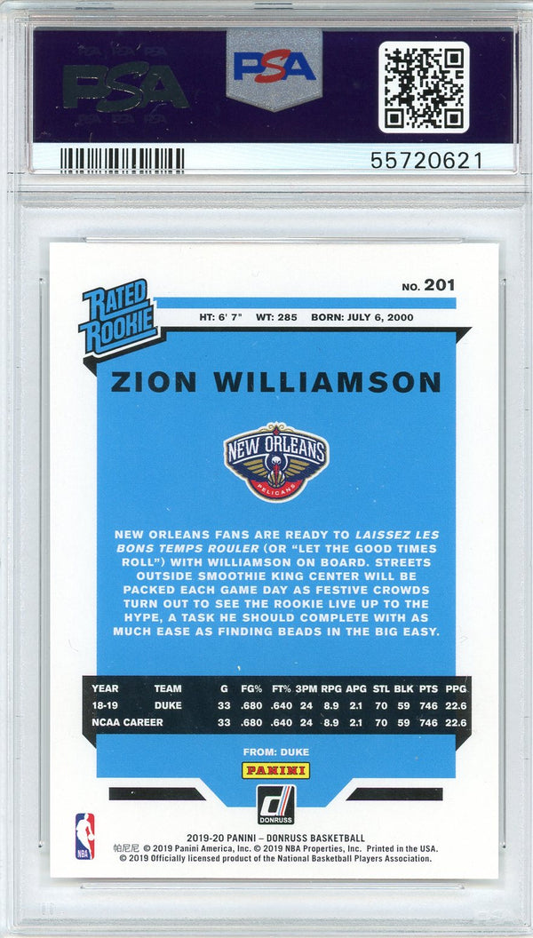 Zion Williamson 2019 Panini Donruss Rookie Card #201 (PSA)