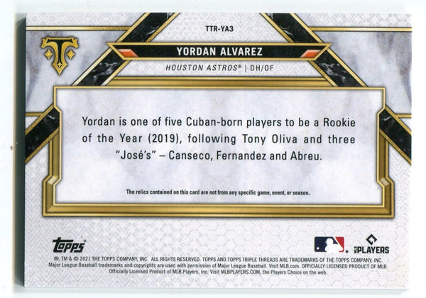 Yordan Alvarez 2021 Topps Triple Threads Patch Card #TTRYA3 /36