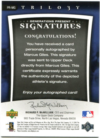 Marcus Giles Upper Deck Trilo3y Generations Present Signatures 047/199