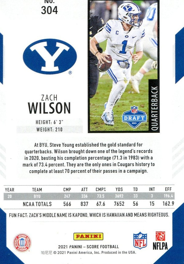 Zach Wilson 2021 Panini Score Rookie Card