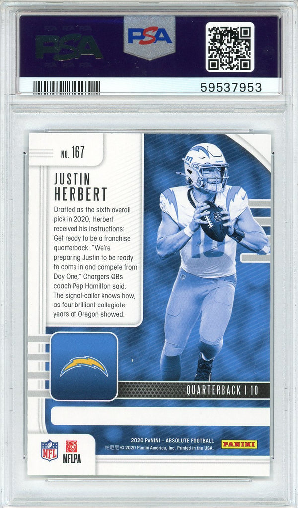 Justin Herbert 2020 Panini Absolute Rookie Card #167 (PSA)