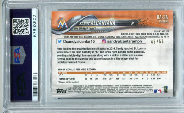 Sandy Alcantara 2018 Topps Chrome Gold Wave Refractor (PSA) AUTH AUTO 10 43/50