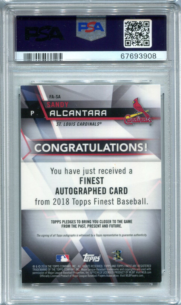 Sandy Alcantara 2018 Topps Finest Gold Refractor #FASA (PSA) AUTH/AUTO 10 Card /50