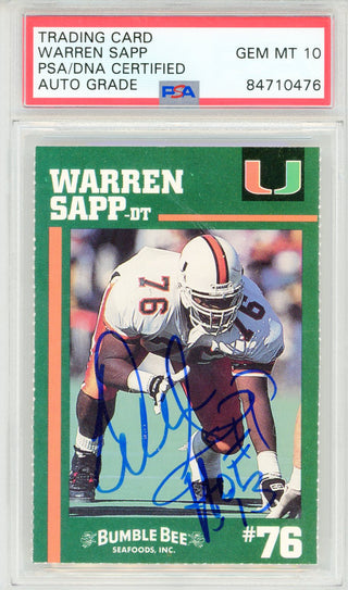 Warren Sapp "HOF 13" Autographed Bumble Bee Card (PSA Auto GEM MT 10)