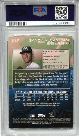 Sandy Alcantara 2018 Topps Stadium Club #SCASA (PSA) AUTH AUTO 10 Card