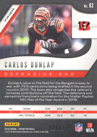 Carlos Dunlap 2019 Panini Prizm Green Hyper Card 10/175