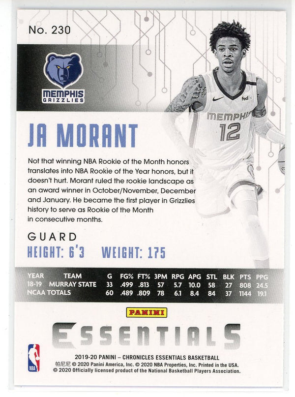 Ja Morant 2019-20 Panini Chronicles Essentials Rookie Card #230