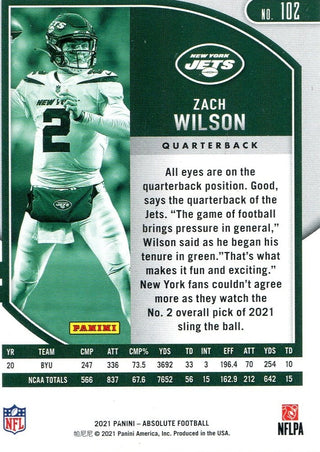 Zach Wilson 2021 Panini Absolute Rookie Card