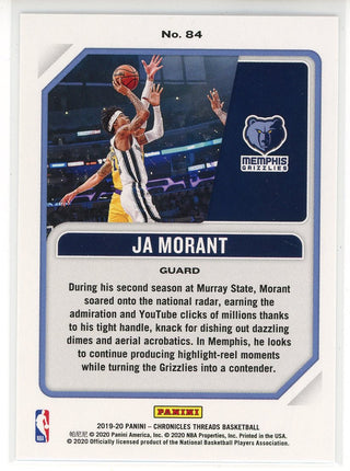 Ja Morant 2019-20 Panini Chronicles Threads Rookie Card #84