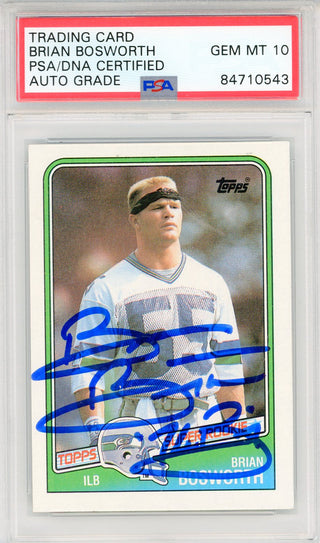 Brian Bosworth "The Boz" Autographed 1988 Topps Card #144 (PSA Auto GEM MT 10)