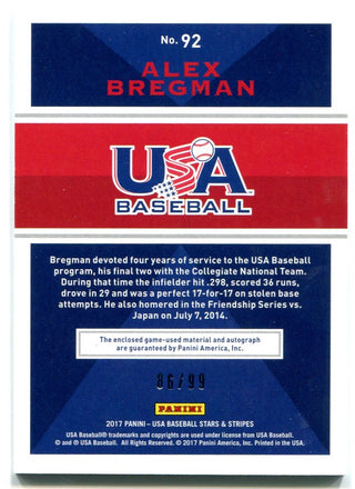 Copy of Alex Bregman Panini Stars and Stripes Patch Auto 86/99 2015