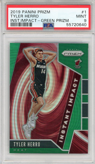 Tyler Herro 2019 Panini Prizm Instant Impact Green Prizm Rookie Card #1 (PSA)