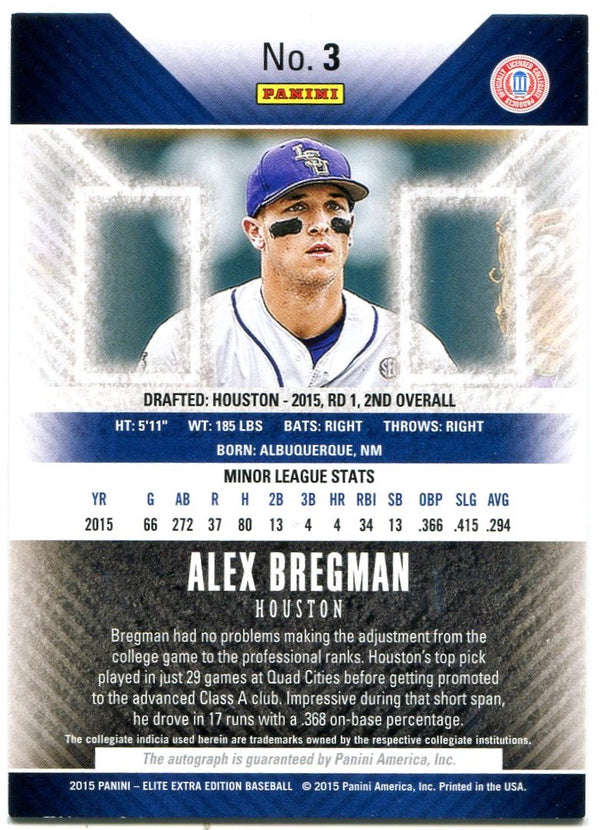 Alex Bregman Panini Elite Extra Edition Signed 2015