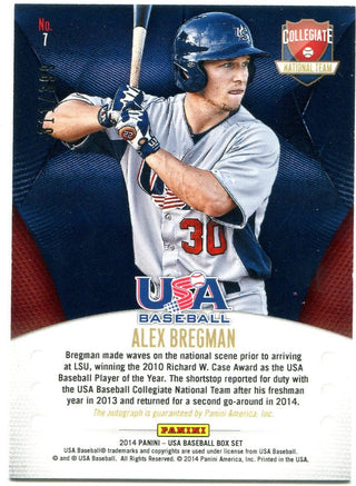 Alex Bregman Panini Collegiate National Team Autograph 311/399 2014