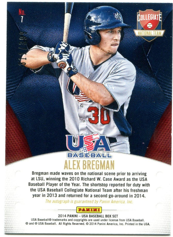 Alex Bregman Panini Collegiate National Team Autograph 311/399 2014