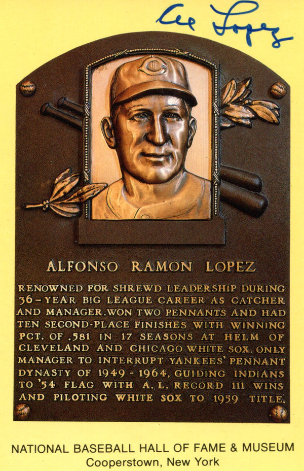 Al Lopez Autographed Hall of Fame Plaque