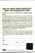 Dwyane Wade 2003 Topps Fines Draft Pick NBA Draft Redemption Card