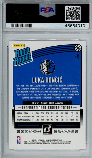 Luka Doncic 2018 Panini Donruss Grade 10 Card #177